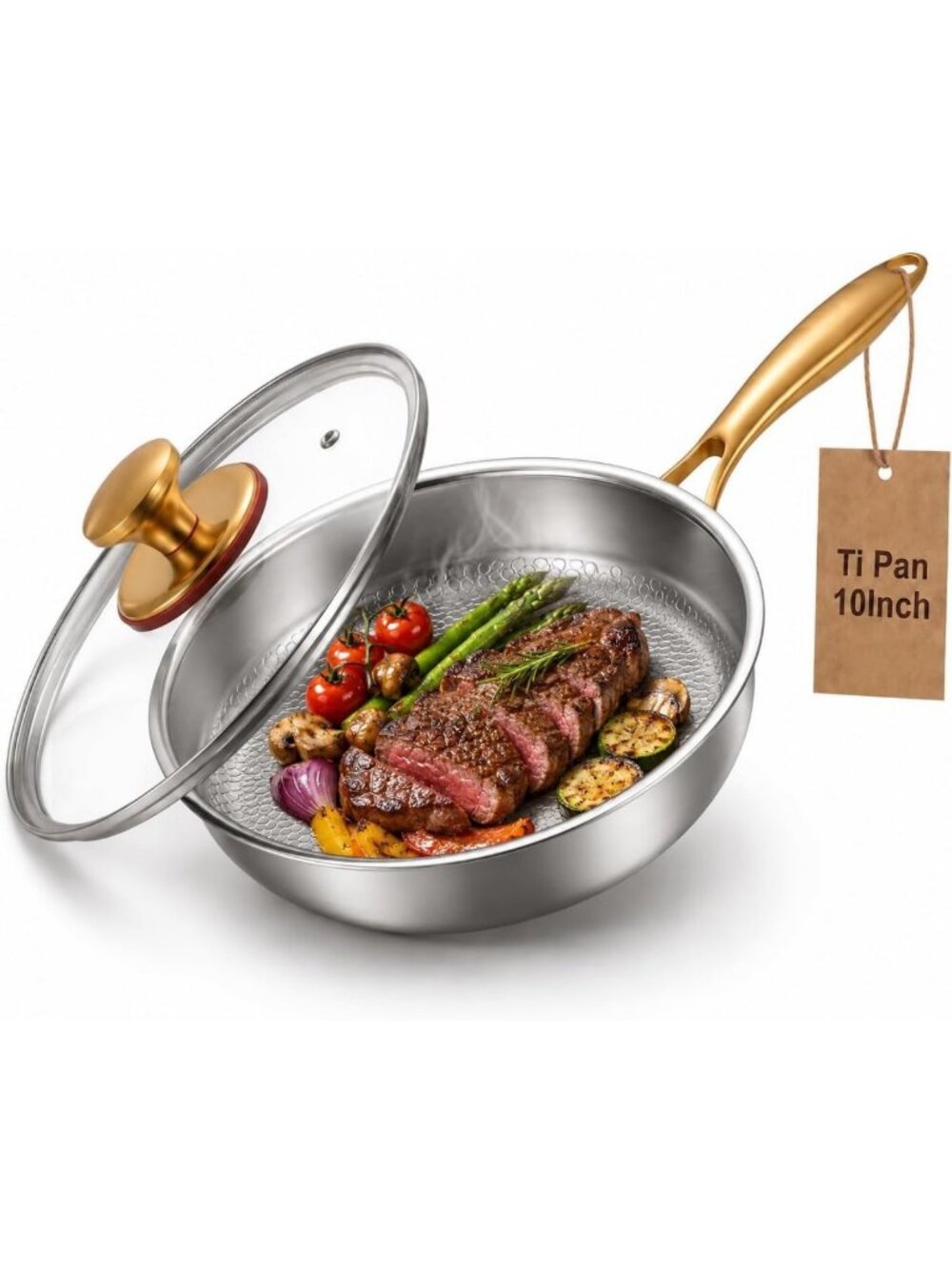 10" Titanium Hammered Frying Pan with Lid | Non-Toxic, PFAS-Free Skillet | Oven